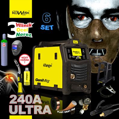 KOWAX GeniMig®240DP LCD + Horák + Kukla + Ventil + Podvozok + plná Argon Fľaša + Sprej + 5kg drôt + Káble