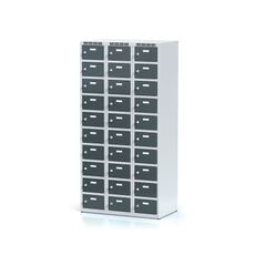 Šatníková skrinka s úložnými boxami, 30 boxov, 1800 x 900 x 500 mm, otočný zámok, tmavosivé dvere