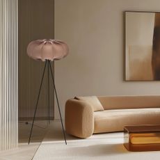 Hnedá stojacia lampa s textilným tienidlom (výška 147 cm) Cafee – Candellux Lighting