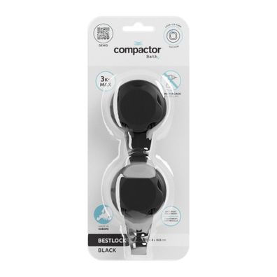 Súprava 2 čiernych samodržiacich nástenných háčikov Compactor Bestlock Black Small Hooks
