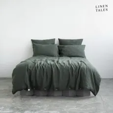 Tmavozelené ľanové predĺžené obliečky na jednolôžko 165x220 cm - Linen Tales