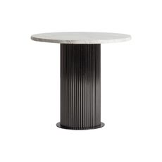 Estila Luxusný art deco mramorový okrúhly príručný stolík Lensy so sivou kovovou drážkovanou nohou a bielou vrchnou doskou 50 cm