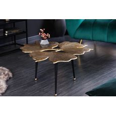Estila Art-deco kovový konferenčný stolík Ginko v zlatej farbe s troma čiernymi nožičkami 75cm