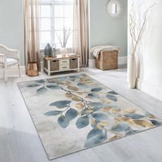 Prateľný koberec vo svetlomodrej a zlatej farbe 80x150 cm Golden Leaves – Mila Home