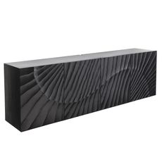 Estila Štýlový štvordvierkový čierny masívny art deco tv stolík Cumbria s 3D vzorom a dvomi poličkami 180 cm