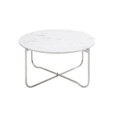 Estila Art-deco biely kruhový konferenčný stolík Jaspe s mramorovou doskou a nohami z kovu 62cm