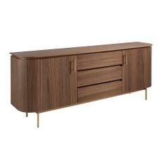Estila Moderný art deco príborník Vita Naturale s dvomi dvierkami a tromi policami v orechovej hnedej farbe so zlatými detailmi 210 cm