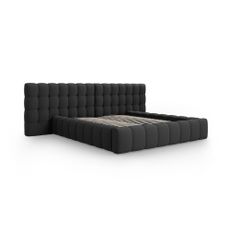 Čierna čalúnená dvojlôžková posteľ s úložným priestorom a roštom 160x200 cm Mamaia – Micadoni Home