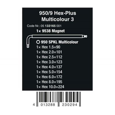 Wera 133165 Nástrčné kľúče 950/9 Hex-Plus Multicolour 3, BlackLaser (sada 9 ks)