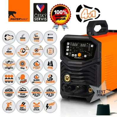 PANTERMAX PanterWeld®4v1 200 MULTIFUNKČNÁ invertorová zváračka MIG/TIG/MMA/PLAZMA + Káble + Horáky + Elektróda + Red. Ventil