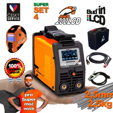 PANTERMAX MMA200LCD invertorová zváračka MMA/TIG + Káble 2m + Kukla + Plastový Kufor + Elektródy 2.5kg
