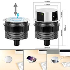 Solight PP120CW-PD20- Zásuv. stĺpik na dosku stola s Qi 3x230V+1xUSB-A+1xUSB-C