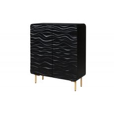 Estila Art-deco čierna komoda Lagoon z dreva mango s vlnovitým vzorom 160cm