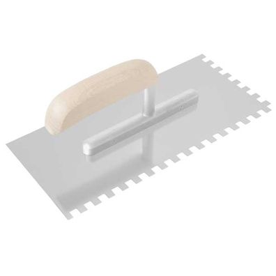 Hladidlo z nehrdzavejúcej ocele 270x130 mm zub 10 mm - drevená rukoväť