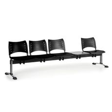 Plastová lavica do čakární VISIO, 4-sedadlo, so stolíkom, čierna, chrómované nohy