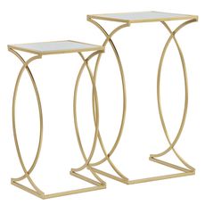 Estila Art deco sada štvorcových príručných kovových zlatých stolíkov Kenia s geometrickou nohou a vrchnou zrkadlovou doskou 70 cm