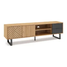 Antracitovosivá/prírodný TV stolík v dekore duba 180x51,5 cm Madona - Marckeric