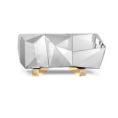 Estila Luxusný strieborný príborník s lesklým povrchom a s pozlátenými mosadznými nohami s odlievaným detailom Diamond Pyrite 185 cm