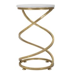 Estila Dizajnový glamour okrúhly biely príručný stolík Vortex s mramorovým dizajnom so špirálovou zlatou konštrukciou 47 cm