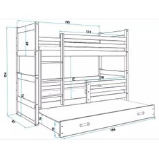 Interbeds Poschodová posteľ Rico 3 trojmiestna 190cm x 80cm sivá