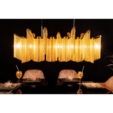 Estila Luxusný art deco luster Odilon z kovu zlatej farby s reťazovým zdobením 118cm
