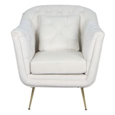Estila Luxusné art deco biele čalúnené prešívané kreslo Melisa so zamatovým poťahom a zlatými kovovými nožičkami 91 cm