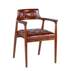 Estila Luxusná hnedá jedálenská stolička Hughes s čalúnením z pravej kože s chesterfield prešívaním 80 cm