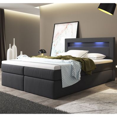 Posteľ Box Spring Memphis s úložným priestorom a LED osvetlením 140 x 200 cm | tmavo šedá