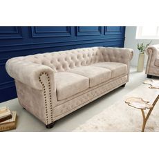 Estila Chesterfield sedačka Contessa do obývačky v svetlej farbe šampanského s drevenými nožičkami 200cm