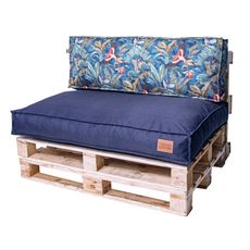 Golden Garden Paletové sedenie GG71 - podsedák a vankúš 120cm x 80cm x 15cm penový granulát tmavo modrá vzor kvety 1
