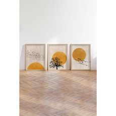 SADA 3x Obraz vo fotorámiku 50x70 cm béžová/žltá