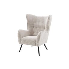 Estila Dizajnové boucle ušiakové kreslo Bolte v krémovej farbe s prešívaným poťahom 104 cm