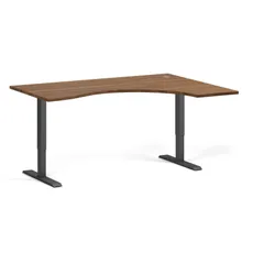 Ergonomický výškovo nastaviteľný stôl, 160x120 cm, 2 motory, L/P, čierna podnož, orech