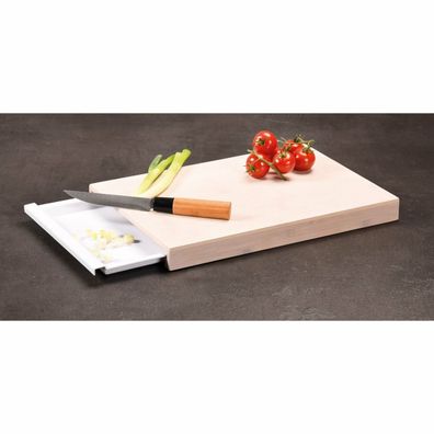 Kesper 57352 Doska na krájanie s odkladacou miskou, biela, 38 x 25,5 x 3,5 cm