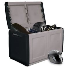 Plastový odkladací box s vekom na náradie, 960x570x530 mm, sivý