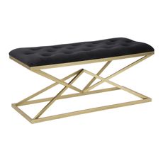 Estila Dizajnová art deco zlatá lavica Triangolo Oro s čiernym čalúneným sedadlom s ozdobným prešívaním a geometrickou podstavou 100 cm