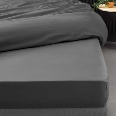 Antracitová napínacia plachta z bavlneného perkálu 90x190 cm Percaline – douceur d'intérieur