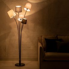 Stojací lampa LANSING Dekorhome Bílá / šedá