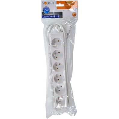 Solight predlžovací kábel, 6 zásuviek, biely, 1,5m