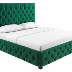 Estila Štýlová chesterfield smaragdová zelená manželská posteľ Kreon so zamatovým poťahom s nízkymi čiernymi nožičkami 220 cm