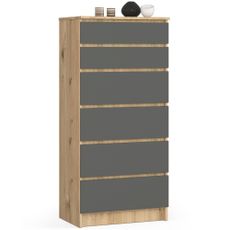 Ak furniture Komoda Kuba 60 cm - 6 zásuviek dub artisan/grafitová