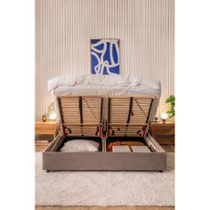 Čalúnená dvojlôžková posteľ taupe s úložným priestorom s roštom 180x200 cm Myra Bold – Bonami Selection