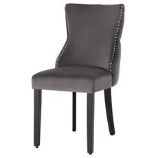 Estila Zámocká jedálenská stolička Modern Barrock s čalúnením zo sivého zamatu a strieborné nity s chrómovým levím klopadlom 90 cm
