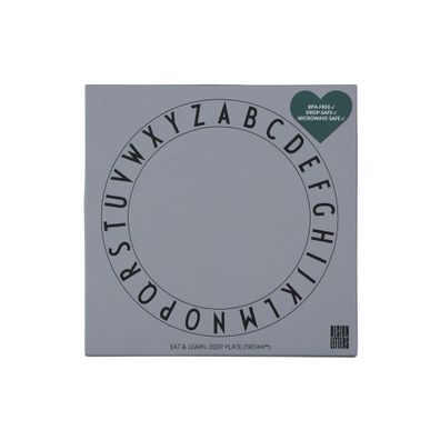 Sivý detský hlboký tanier Design Letters Eat & Learn, 15,5 cm