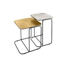 Estila Štýlový set štvorcových konferenčných stolíkov Ambi v zlatej a striebornej farbe z kovu s čiernym kovovým rámom 48 cm