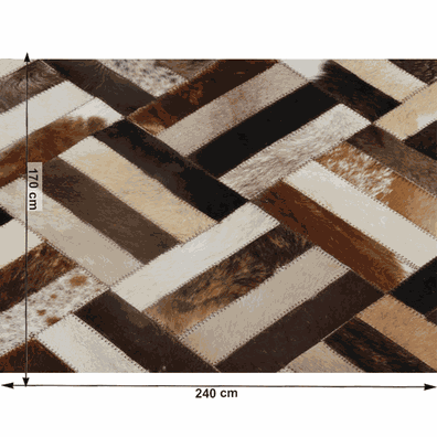 Luxusný kožený koberec, hnedá/čierna/béžová, patchwork, 170x240 , KOŽA TYP 2