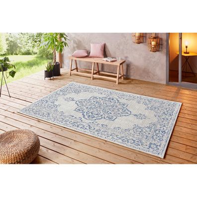 Modro-krémový vonkajší koberec NORTHRUGS Tilos, 160 x 230 cm