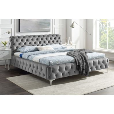Estila Chesterfield čalúnená manželská posteľ Modern Barock so sivým zamatovým poťahom 160x200