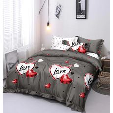 3 dielne obliečky Polycotton Srdiečka sivé 200x140cm+90x70cm TiaHome