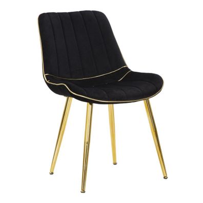 Estila Art deco čalúnená zamatová jedálenská stolička Asen s prešívaným čiernym poťahom so zlatým rámom a zlatými nožičkami 79 cm